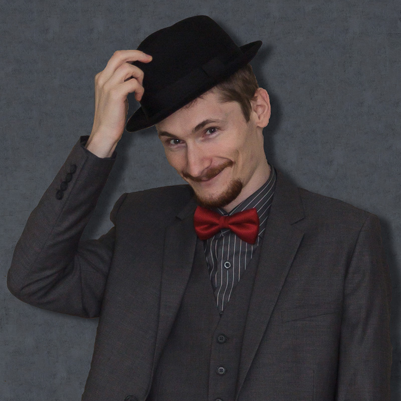 Serevinus, in a suit, bow tie and trilby, looking very dapper if I say so myself